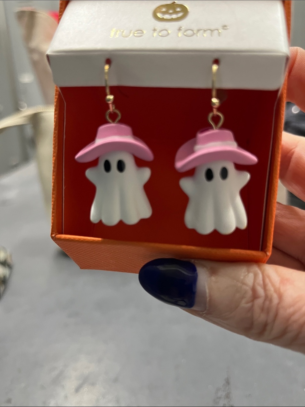 NIB True to Form Pink Hat Ghost Dangle Earrings - Picture 3 of 4